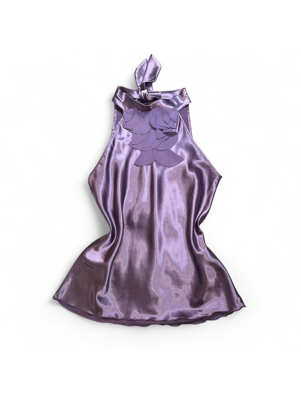 Vintage y2k IZ Byer California Purple Satin Floral Halter Top